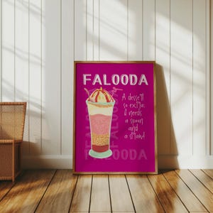 Impression d'art Falooda, affiche de nourriture, impression de cuisine moderne, art de la cuisine indienne, affiche de boissons indiennes, affiche de dessert asiatique, impression d'art mural de cuisine moderne, typographie