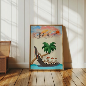 Kerala Art, Kerala Back Waters Art, South India Travel Wall Art, Kerala Wall Decor, Tropical Indian Art Print, South India art, Kerala Print