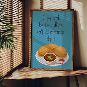 Chole Bhature Print | India Poster | Desi Art | Kitchen Decor | Food Art | Eat Sign | Bollywood | Food Cafe Decor | Indian Wall Food Art