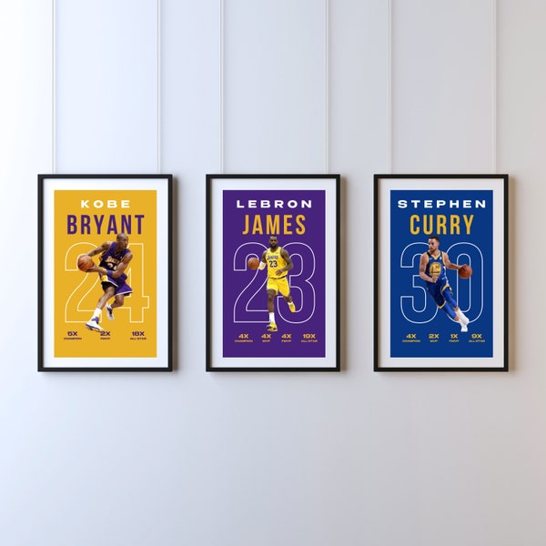 NBA GOATs Bryant LeBron and Curry Poster Bundler Printable NBA Poster Teenager kid basketball gift NBA poster Set of 3 digital posters sport