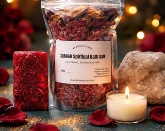 Sales de baño espirituales SHANGO de 473 ml (Kit) Incluye una mini vela y jabón de hierbas Shango.