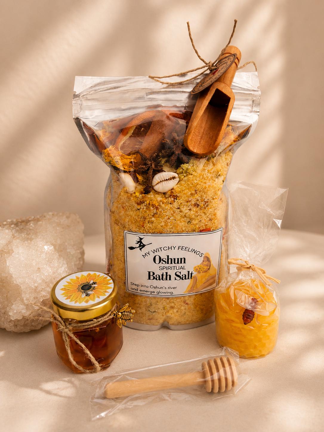 OSHUN Spiritual Bath Salt Ritual Kit with Honey Candle