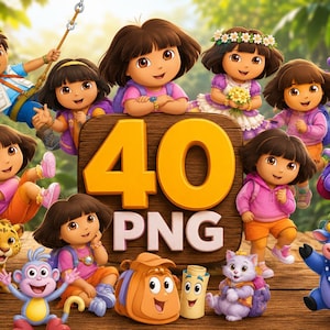 Könnte beinhalten: Eine lebendige digitale Illustration mit Charakteren aus einer beliebten Kindersendung. Das Bild enthält mehrere animierte Figuren, eine große goldene "40" und die Buchstaben "PNG". Die Charaktere sind vor einem üppigen, grünen Hintergrund platziert.