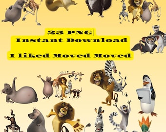 Pacchetto di clipart del Madagascar: cucciolo di leone Alex, zebra Marty, ippopotamo Gloria, pinguini (download digitale)