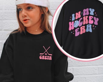 Sudadera de hockey para niña pequeña, jersey de hockey sobre hielo con cuello redondo para niña, idea de regalo de Navidad, suéter de hockey para adolescente, idea de regalo de hockey para hija.