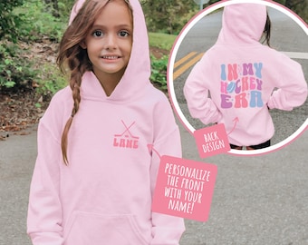 Personalized Girl Hockey Sweatshirt For Kid Customized Hockey Player Hoodie With Name Hockey Girl Birthday Gift For Girl Hockey Player Shirt
