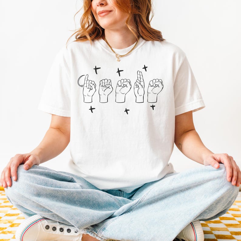 ASL Shirt Sign Language Gift Jesus ASL Comfort Colors Tshirt Family Christian Matching ASL Tee for American Sign Language Jesus T Shirt Gift image 3