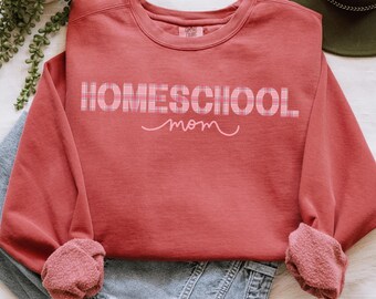 Camiseta para mãe que educa em casa, moletom xadrez de Natal para mãe crocante, gola redonda para suéter de inverno para mãe que educa em casa, moletom com cores confortáveis