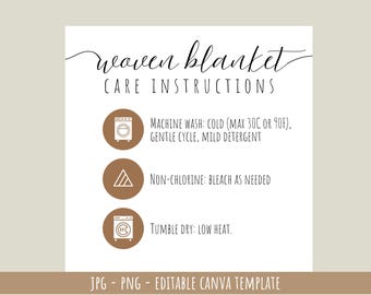 Woven Blanket Care Instructions Instant Download Woven Blanket Digital Download For Woven Blanket Care Instructions Editable Blanket Guide