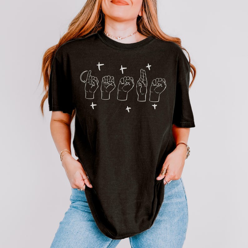 ASL Shirt Sign Language Gift Jesus ASL Comfort Colors Tshirt Family Christian Matching ASL Tee for American Sign Language Jesus T Shirt Gift image 2