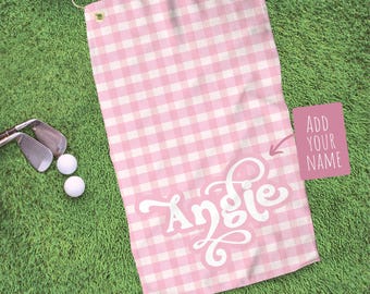 Ręcznik golfowy Gingham Wyprodukowano w USA Akcesoria golfowe Ręcznik golfowy dla dziewcząt Prezent dla drużyny golfowej dla dziewcząt Prezent dla trenera golfa Prezent z podziękowaniami Ręcznik golfowy