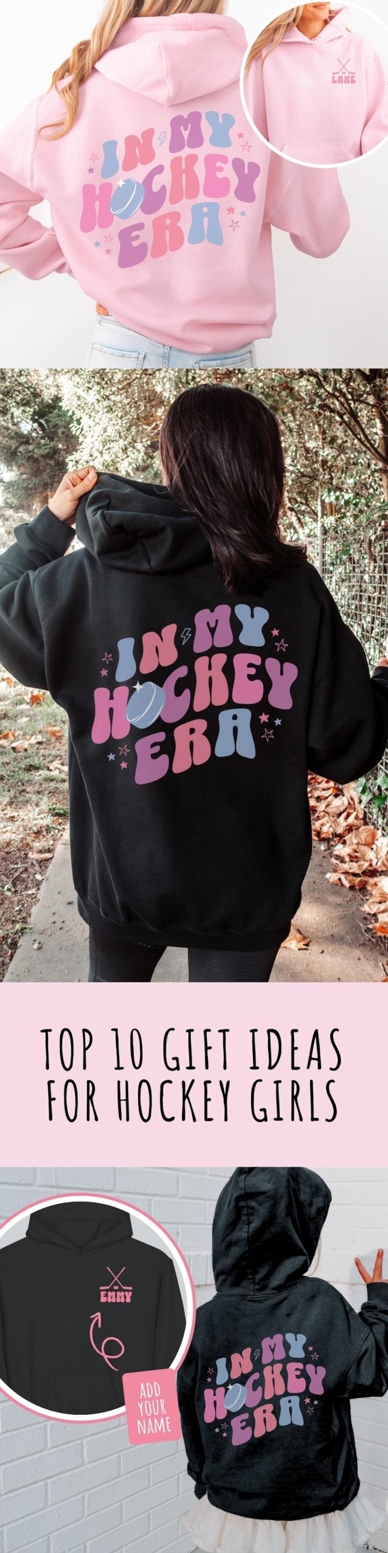 Moletom personalizado "Girl In My Hockey Era" para meninas de hóquei, camisa com nome personalizado, camisa para crianças, suéter de hóquei para meninas jogadoras de hóquei imagem 11