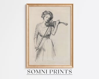Violinist Art Print • Vintage Musician Sketch • Elegant Violin Player Wall Art • Digital Download • Somni 4-4