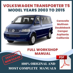 Volkswagen T5 Transporter Caravelle Multivan Doubleback Camper Arpitania California 2003 - 2015 Workshop Repair Manual English Download DIY