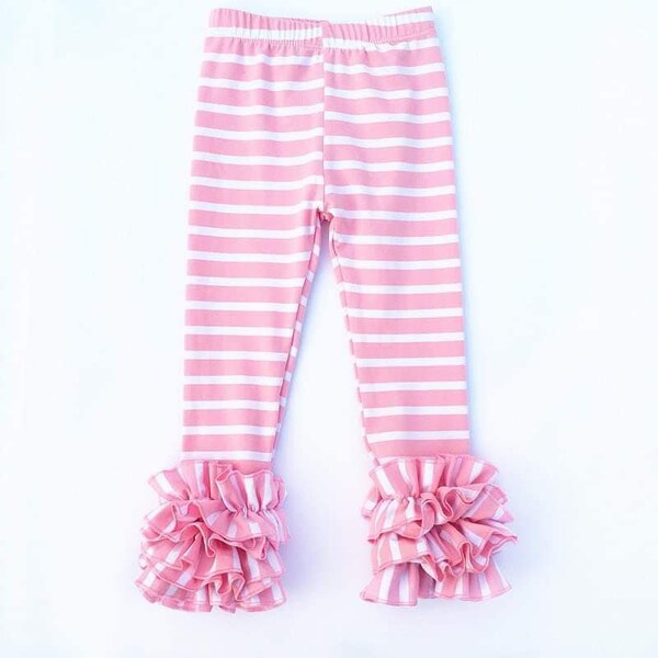 Pink Stripe Ruffle Leggings