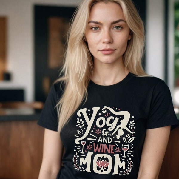 Yoga and Wine Mom Cotton T-Shirt, Yoga Mom Tee, Wine Lover Shirt, Mom Life Casual Wear, Comfortable Yoga Top, Yoga Enthusiast Apparel