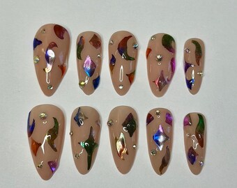 Press on Nails Summer Nails 3D Nails Stiletto Short Nails Colorfull Nails Chrome Nails Reusable Nail Art