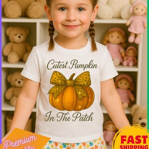 Cutest Pumpkin in the Patch Shirt: Girl&#39;s Halloween Fall T-Shirt