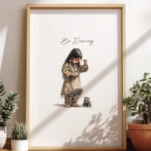 Young Pocahontas Watercolor Art Print – Digital Download | Nursery Wall Art | Princess Bedroom Decor | Girl&#39;s Room