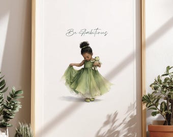 Impresión en acuarela de la joven Tiana: Arte infantil de princesas (descarga digital)