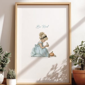 Young Cinderella Watercolor Art Print – Digital Download | Nursery Wall Art | Princess Bedroom Decor | Girl&#39;s Room