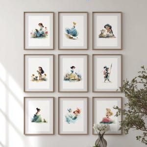 Watercolor Princesses | Little girl room decor | Disney inspired | Nursery Wall Art | Digital Prints