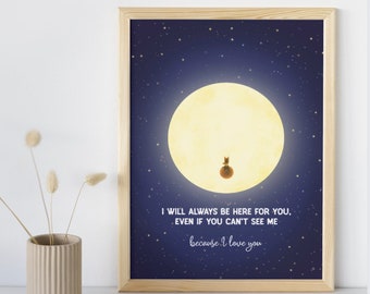 Blue Dog Nursery Satin Poster Without Frame - Decor for kids room nursery art, sleepy time, I love you