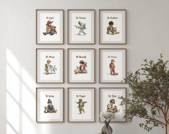 Aquarel Disney Prins kunstafdrukken – kinderkamerdecoratie (digitale download)