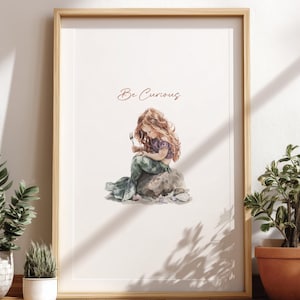 Young Ariel Watercolor Art Print – Digital Download | Nursery Wall Art | Princess Bedroom Decor | Printable Girl&#39;s Room Art Set