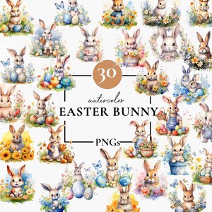 30 Osterhase Clipart, Hasengesicht, Osterhase PNG, hochwertige Png, Kinder Ostern Clipart Png, Aquarell digitaler Download