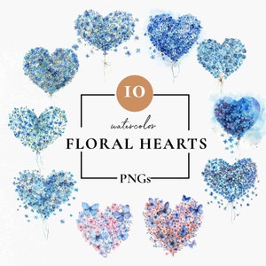 Vergissmeinnicht Herzen hochwertige PNG-Elemente, Vergissmeinnicht Aquarell Clipart für Einladungen, Scrapbook oder Journal, Blumen im Herzen