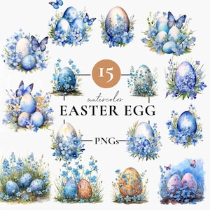 Clipart d'oeufs de Pâques aquarelle, éléments PNG pour une Invitation de Pâques, un album ou un journal, Clipart aquarelle floral