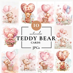 Clipart orsacchiotto rosa, orsacchiotto acquerello in mongolfiera, clipart carino baby shower, clipart adorabile della scuola materna, orsacchiotto con cuore
