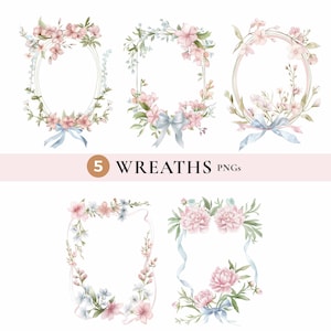 Couronne de fleurs aquarelle, Clipart Couronne, Clipart mariage vieux rose, Couronne de prairie rose blush PNG, Couronnes de fleurs sauvages PNG, botanique
