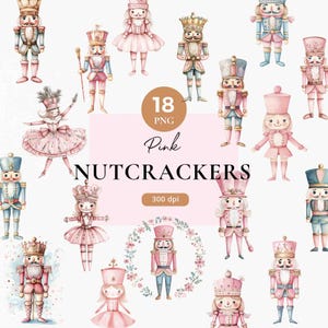 Quebra-nozes Rosa Png, Coquette Natal, Clipart de quebra-nozes em aquarela, Quebra-nozes de Natal, Conjunto de Natal em tons pastel, Imagem de Feliz Natal