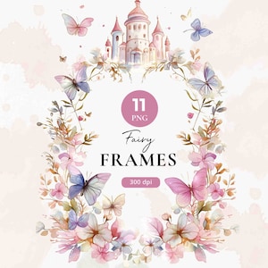 Clipart fée, Royaume magique PNG, bordure de jardin de printemps, princesse Png, clipart Cottagecore, graphiques de conte de fées château pour Invitation