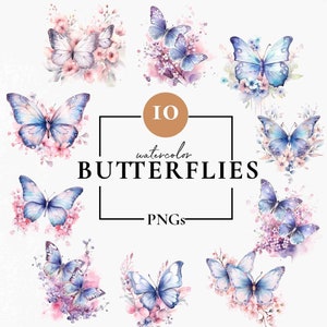 Aquarell Schmetterling Clipart, Floral Schmetterling PNG, Fantasy Schmetterling, hochwertige Grafik für Einladungen, Scrapbook oder Junk Journal