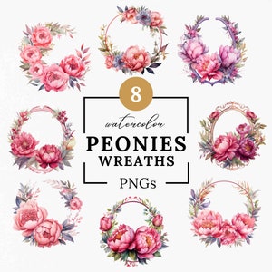 Pfingstrosen-Kranz - Hochwertige PNGs-Bundle, Blumenkranz Clipart, digitaler Download, ideal für Hochzeitseinladung, Karte oder Journal, Sublimation