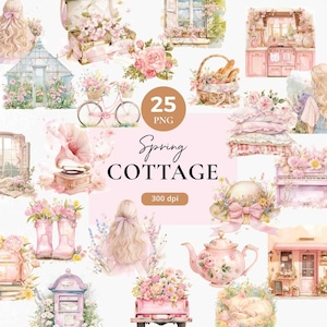Cottagecore Clipart, acuarela primavera clipart, campo png, granja clipart, jardín floral clipart para scrapbooking, cocina de granja PNG