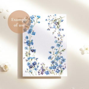 Watercolor Floral Frame Clipart, Forget Me Not Flowers Clipart, Floral Border, Wedding Clipart, Baby Shower, PNG, Forget Me Not Wreath