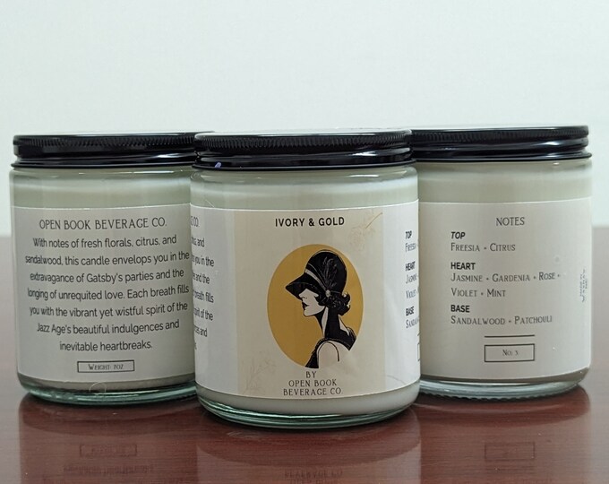 Ivory and Gold Literary-Inspired Scented Candle Products (Handmade & Hand-poured in Waxhaw, NC) - Soy Wax