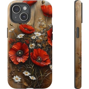 Custodia per telefono Poppy Custodia per iPhone 15 14 13 12 Pro Max Poppy Custodia unica per Samsung Galaxy Custodia per Google Pixel Daisy Custodia per telefono con arte floreale