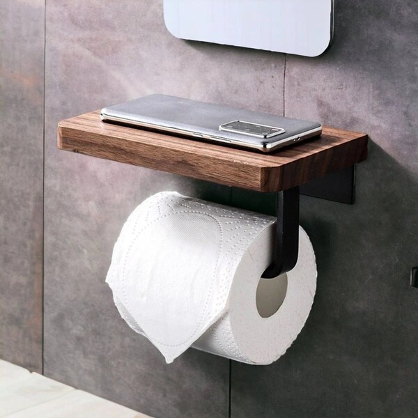 Porte-papier hygiénique en acier | Porte-rouleau papier toilette en bois | Accessoires de salle de bain en acier | Organiseur en bois | Porte-papier hygiénique | Porte-rouleau de papier toilette