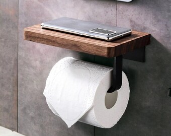 Steel Toilet Paper Holder | Wood Toilet Roll Holder | Steel Bathroom Accessories | Wood Organiser | Toilet Paper Holder | Toilet Roll Holder