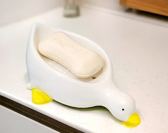 Ceramic Duck Shape Soap Dish | Drainable Soap Holder | Cute Bathroom Accessories