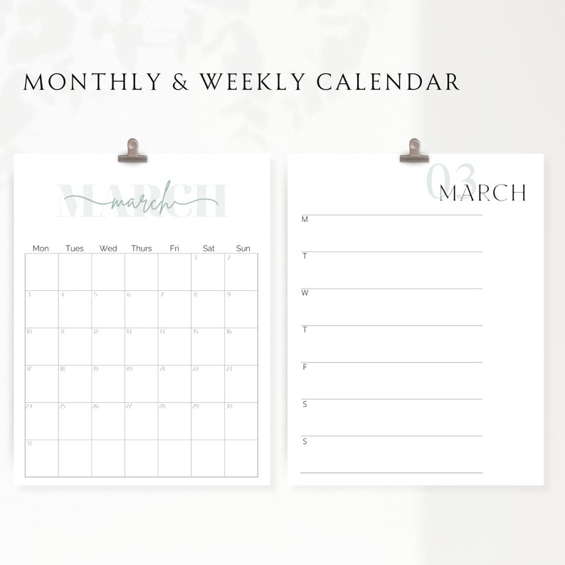 2025 Calendar Monthly Calendar Printable Weekly Planner 2025 Minimal Calendar Monday Start Wall