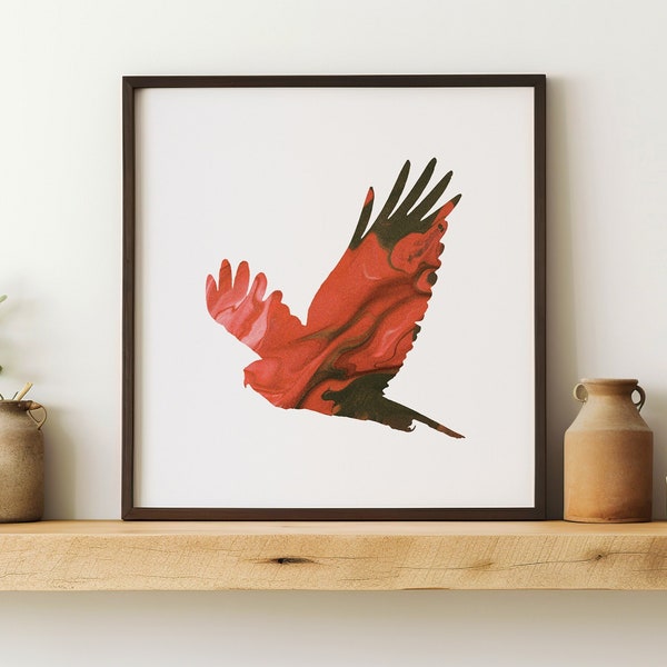 Hawk Flying Printable, Abstract Hawk Art, Fluid Art, Gifts for Birders, Modern Bird Art, Digital Download