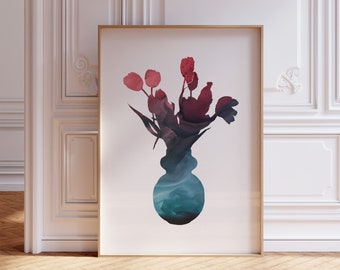 Abstract Tulips in Vase Print, Modern Floral Art (Digital Download)