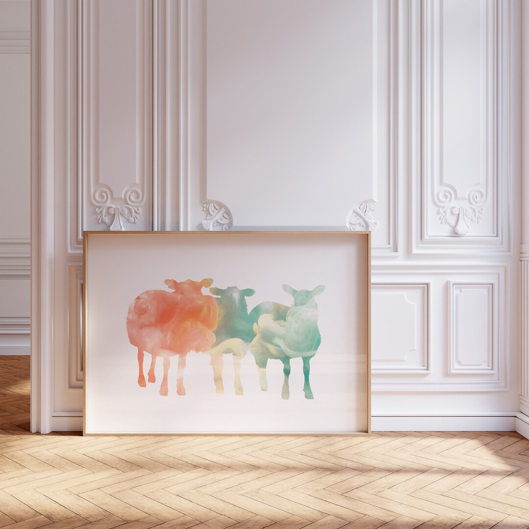 Abstract Sheep Print, Modern Sheep Art, Fluid Art, Farm Animal Nursery ...