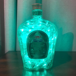 Crown Royal Apple Bottle Liquor Lamp (Green LEDs) - Man Cave - Bar Light - Bar Decor